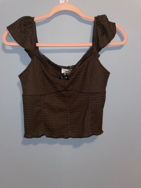 Full Tilt Brown Ruffle Strap Top